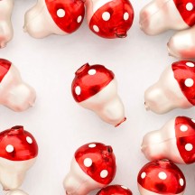 3 Blown Glass Red Mushroom Beads 1-1/8" ~ Czech Republic