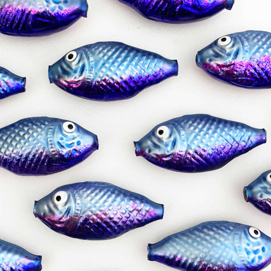 1 Large Blue and Purple Fish Bead 2-3/4" ~ Czech Republic