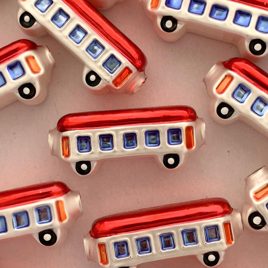 1 Large Red Train Car Glass Garland Bead 2" long ~ Czech Republic