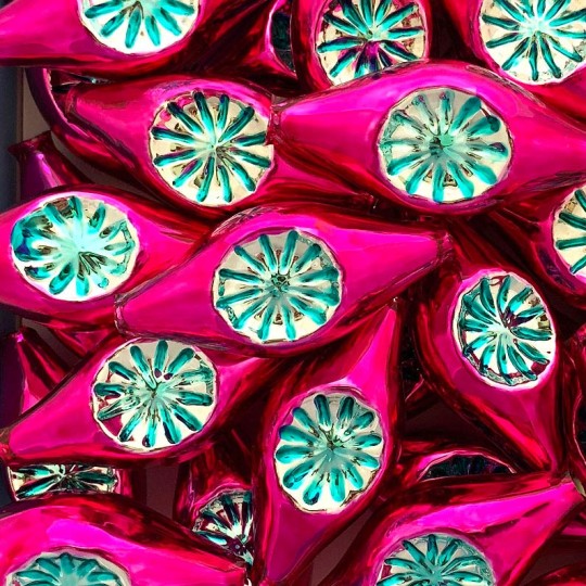 Extra Large Hot Pink and Aqua Double Indent Reflector Bead 2-1/4" ~ Czech Republic
