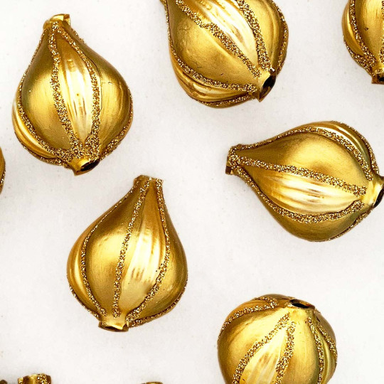 1 Extra Large Fancy Gold Onion Bead 1-1/2" ~ Czech Republic