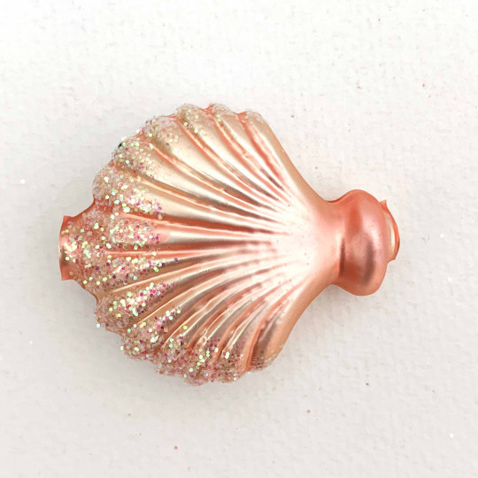 Large Matte Light Pink Glittered Scallop Shell Figural Glass Garland Bead ~ 1-3/4"