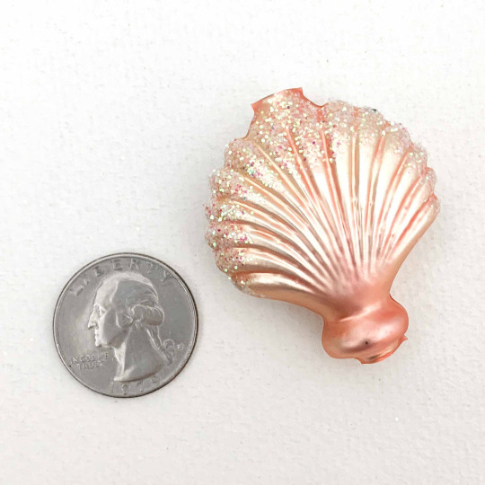 Large Matte Light Pink Glittered Scallop Shell Figural Glass Garland Bead ~ 1-3/4"