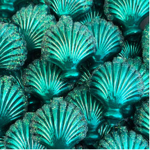 Large Pearl Teal Glittered Scallop Shell Figural Glass Garland Bead ~ 1-3/4"