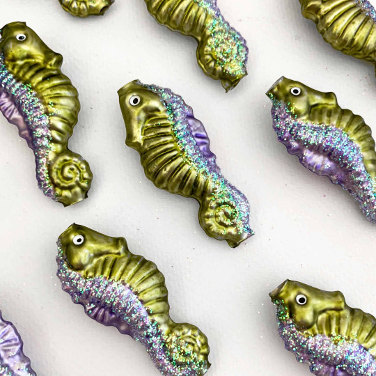 Large Glittered Seahorse Figural Glass Garland Bead ~ 2-1/2"