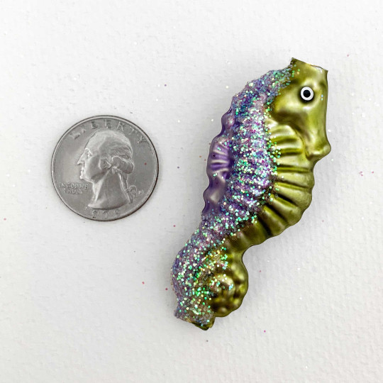Large Glittered Seahorse Figural Glass Garland Bead ~ 2-1/2"