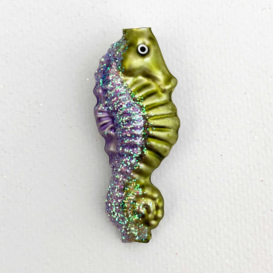 Large Glittered Seahorse Figural Glass Garland Bead ~ 2-1/2"