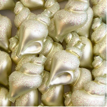 Large Matte Pale Yellow Glittered Shell Figural Glass Garland Bead ~ 2-1/4"