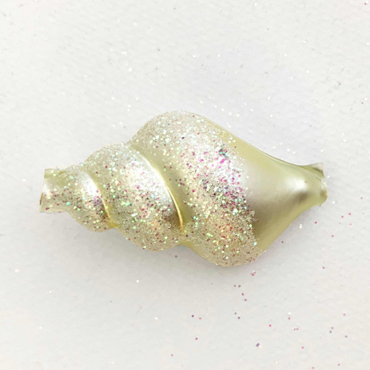 Large Matte Pale Yellow Glittered Shell Figural Glass Garland Bead ~ 2-1/4"