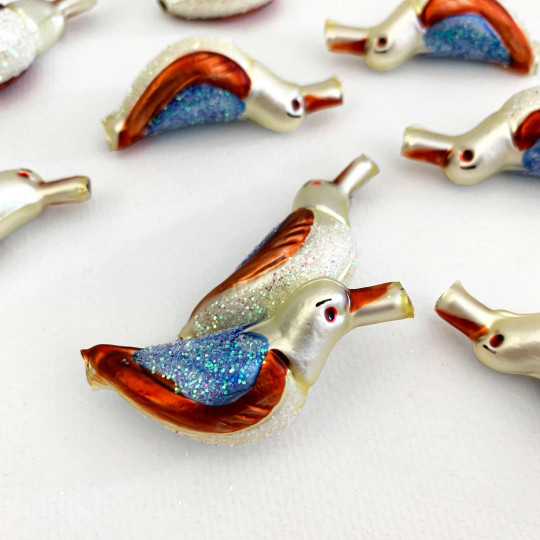 Glittered Bird Figural Glass Garland Bead ~ 2"