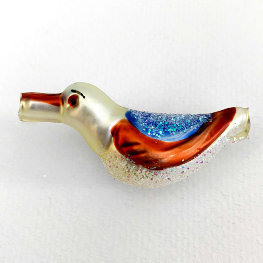 Glittered Bird Figural Glass Garland Bead ~ 2"