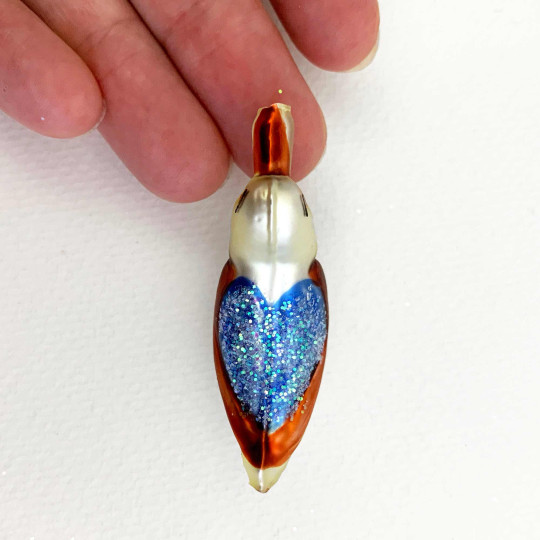 Glittered Bird Figural Glass Garland Bead ~ 2"