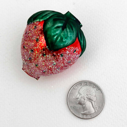 Extra Large Red Glittered Strawberry Figural Glass Garland Bead ~ 1-3/4"
