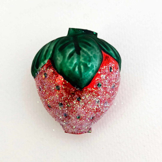 Extra Large Red Glittered Strawberry Figural Glass Garland Bead ~ 1-3/4"