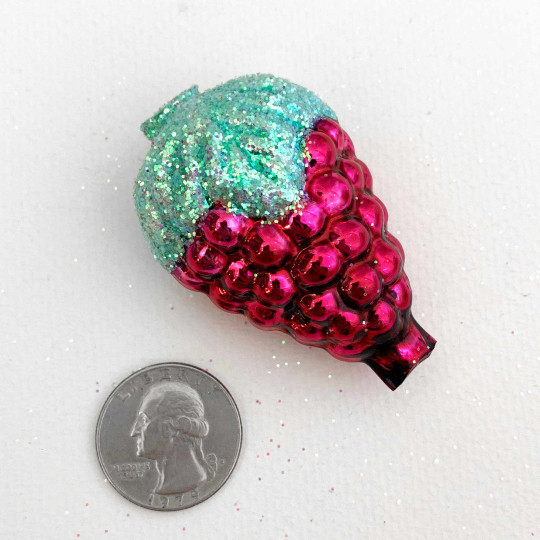 Extra Large Dark Pink Glittered Grapes Figural Glass Garland Bead ~ 2-1/8"