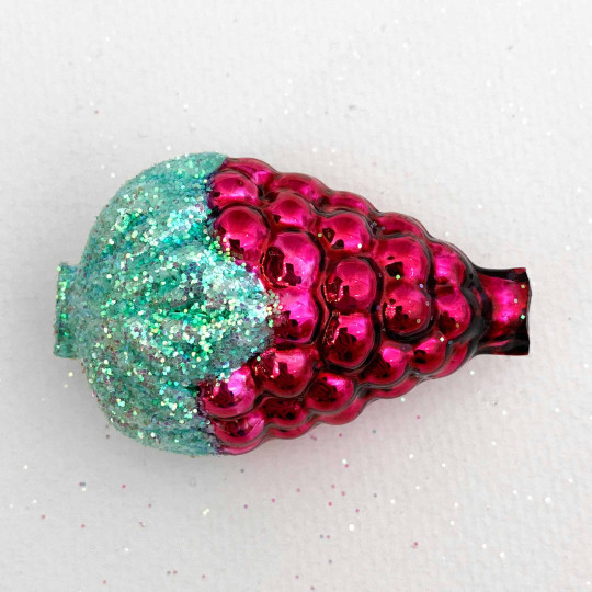 Extra Large Dark Pink Glittered Grapes Figural Glass Garland Bead ~ 2-1/8"