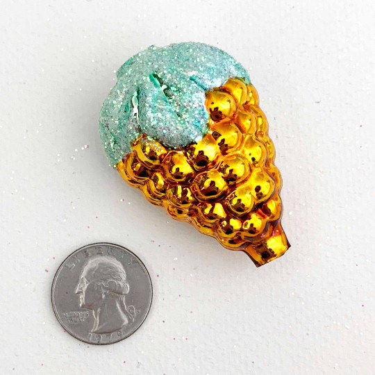 Extra Large Golden Yellow Glittered Grapes Figural Glass Garland Bead ~ 2-1/8"
