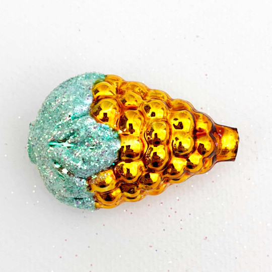Extra Large Golden Yellow Glittered Grapes Figural Glass Garland Bead ~ 2-1/8"