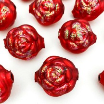 1 Large Matte Red Rose Blown Glass Garland Bead with Iridescent Glitter ~ 1-1/2"