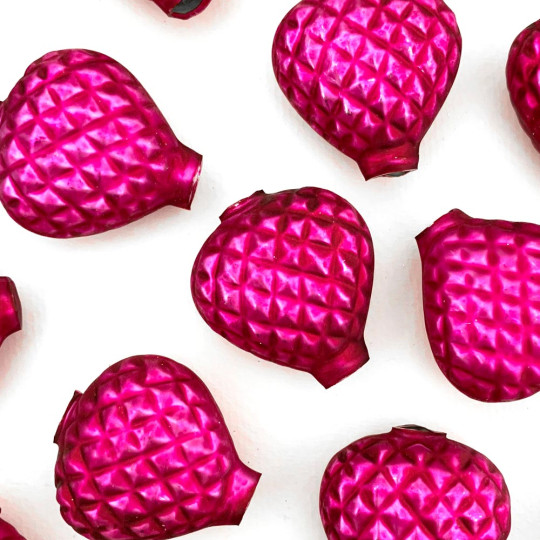 1 Large Matte Hot Pink Quilted Heart Blown Glass Garland Bead ~ 1-1/2"