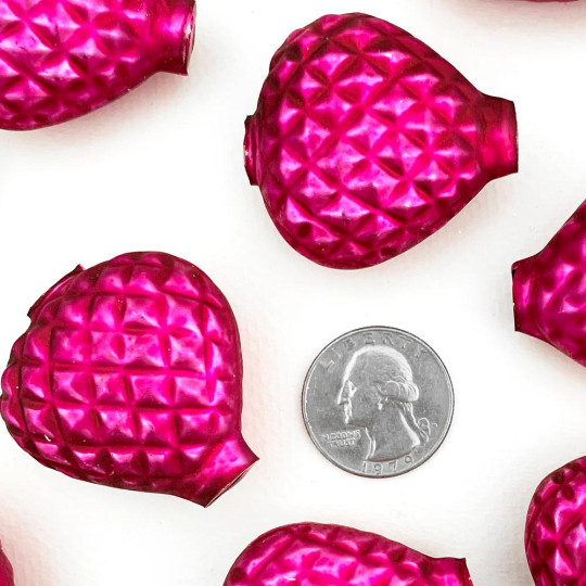 1 Large Matte Hot Pink Quilted Heart Blown Glass Garland Bead ~ 1-1/2"