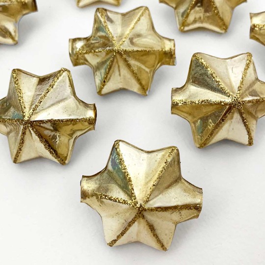 2 Extra Large Gold Stars with Gold Glitter Blown Glass Beads ~ 1-1/2"