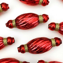 1 Red and Gold Glitter Twist Glass Garland Bead ~ 2-3/4"