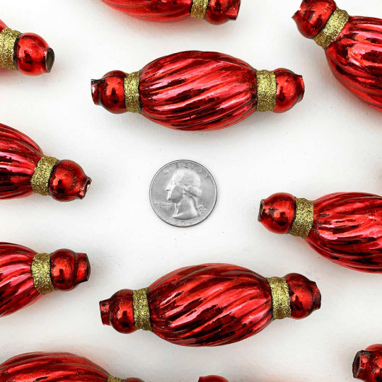 1 Red and Gold Glitter Twist Glass Garland Bead ~ 2-3/4"