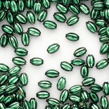 15 Small Dark Green Ribbed Olive Blown Glass Beads 10mm ~ Czech Republic