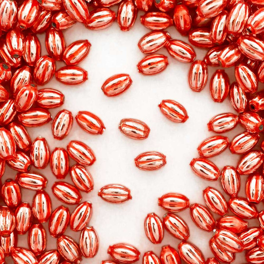 15 Small Pearl Coral Ribbed Olive Blown Glass Beads 10mm ~ Czech Republic