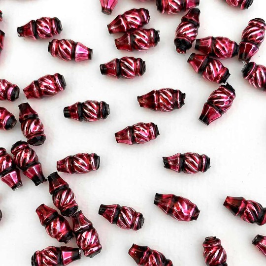 10 Small Burgundy Fancy Twist Blown Glass Beads 12mm ~ Czech Republic