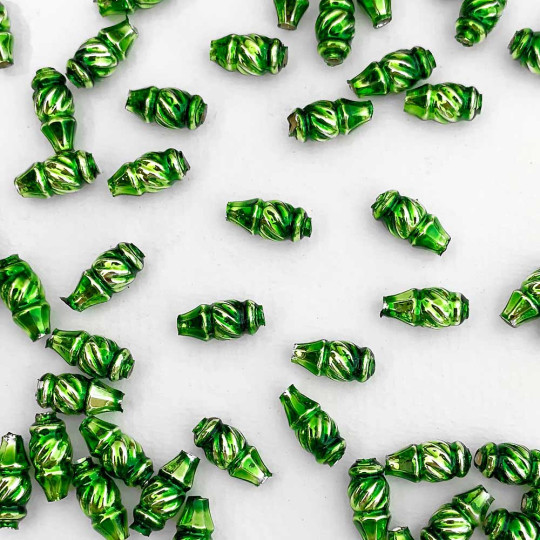 10 Small Lime Green Fancy Twist Blown Glass Beads 12mm ~ Czech Republic