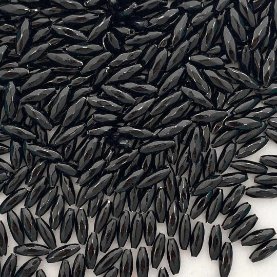 15 Small Black Faceted Seeds Blown Glass Beads 12mm ~ Czech Republic