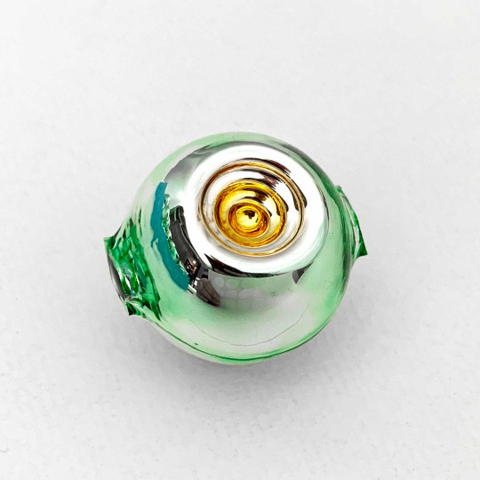 Large Light Green and Gold Indent Reflector Bead ~ 30mm for Glass Garlands