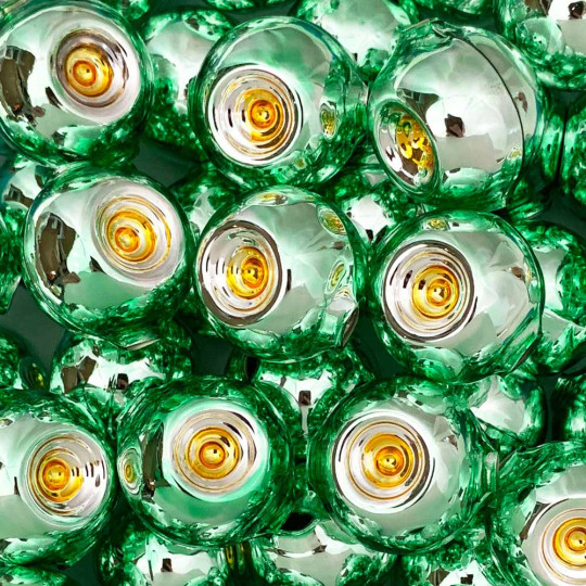 Large Light Green and Gold Indent Reflector Bead ~ 30mm for Glass Garlands