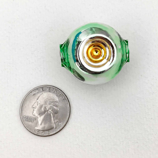 Large Light Green and Gold Indent Reflector Bead ~ 30mm for Glass Garlands