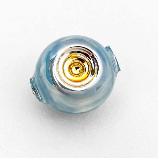 Large Pearl Light Blue and Gold Indent Reflector Bead ~ 30mm for Glass Garlands
