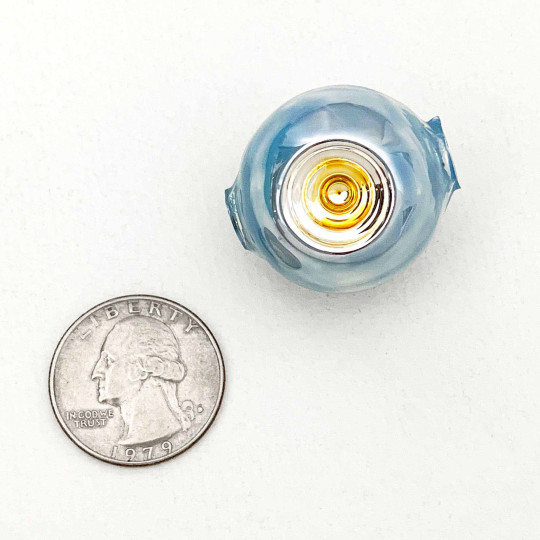 Large Pearl Light Blue and Gold Indent Reflector Bead ~ 30mm for Glass Garlands