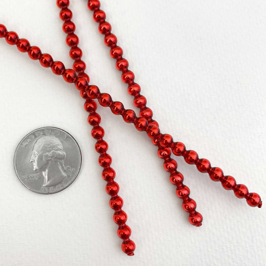 3 Blown Glass Red Smooth Bead Sticks ~ 5 mm Bumps ~ Czech Republic