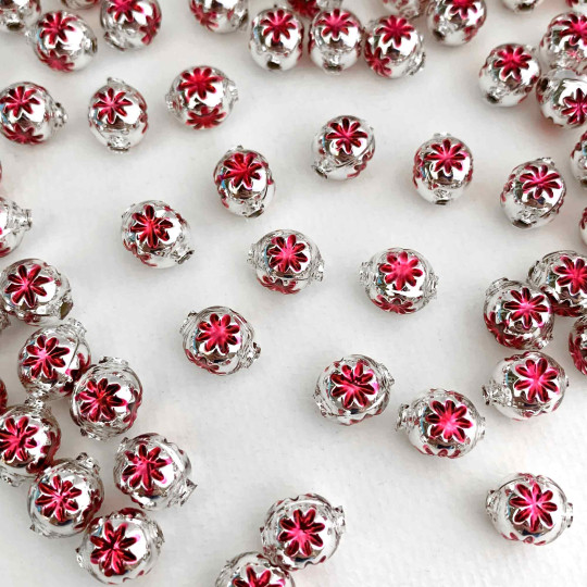 8 Silver with Blackberry Indents Blown Glass Beads .5" ~ Czech Republic