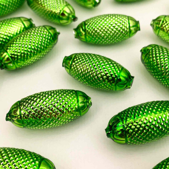 2 Lime Green XL Fancy Oblong Glass Garland Beads 1-1/2" ~ Czech Republic