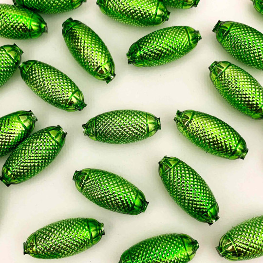 2 Lime Green XL Fancy Oblong Glass Garland Beads 1-1/2" ~ Czech Republic