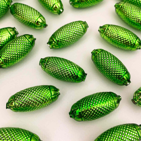 2 Lime Green XL Fancy Oblong Glass Garland Beads 1-1/2" ~ Czech Republic