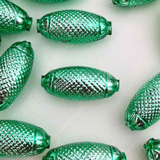 2 Light Green XL Fancy Oblong Glass Garland Beads 1-1/2" ~ Czech Republic