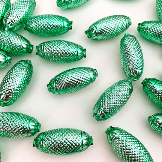 2 Light Green XL Fancy Oblong Glass Garland Beads 1-1/2" ~ Czech Republic