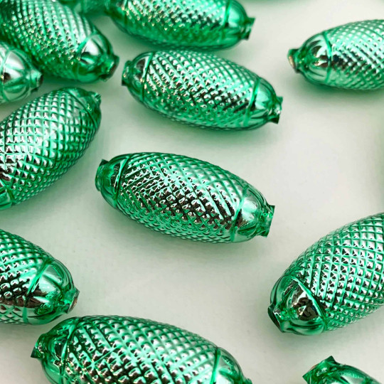 2 Light Green XL Fancy Oblong Glass Garland Beads 1-1/2" ~ Czech Republic