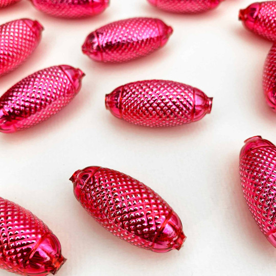 2 Medium Pink XL Fancy Oblong Glass Garland Beads 1-1/2" ~ Czech Republic