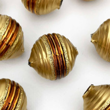 1 XL Brown and Gold Round Ribbed Blown Glass Bead 1-1/4" ~ Czech Republic