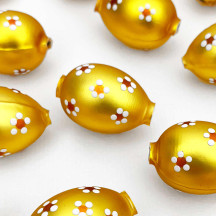 1 Matte Light Yellow Large Blown Glass Egg Bead with White Flowers ~ 1-1/8"