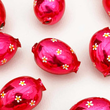 1 Medium Pink Large Blown Glass Egg Bead with White Flowers ~ 1-1/8"